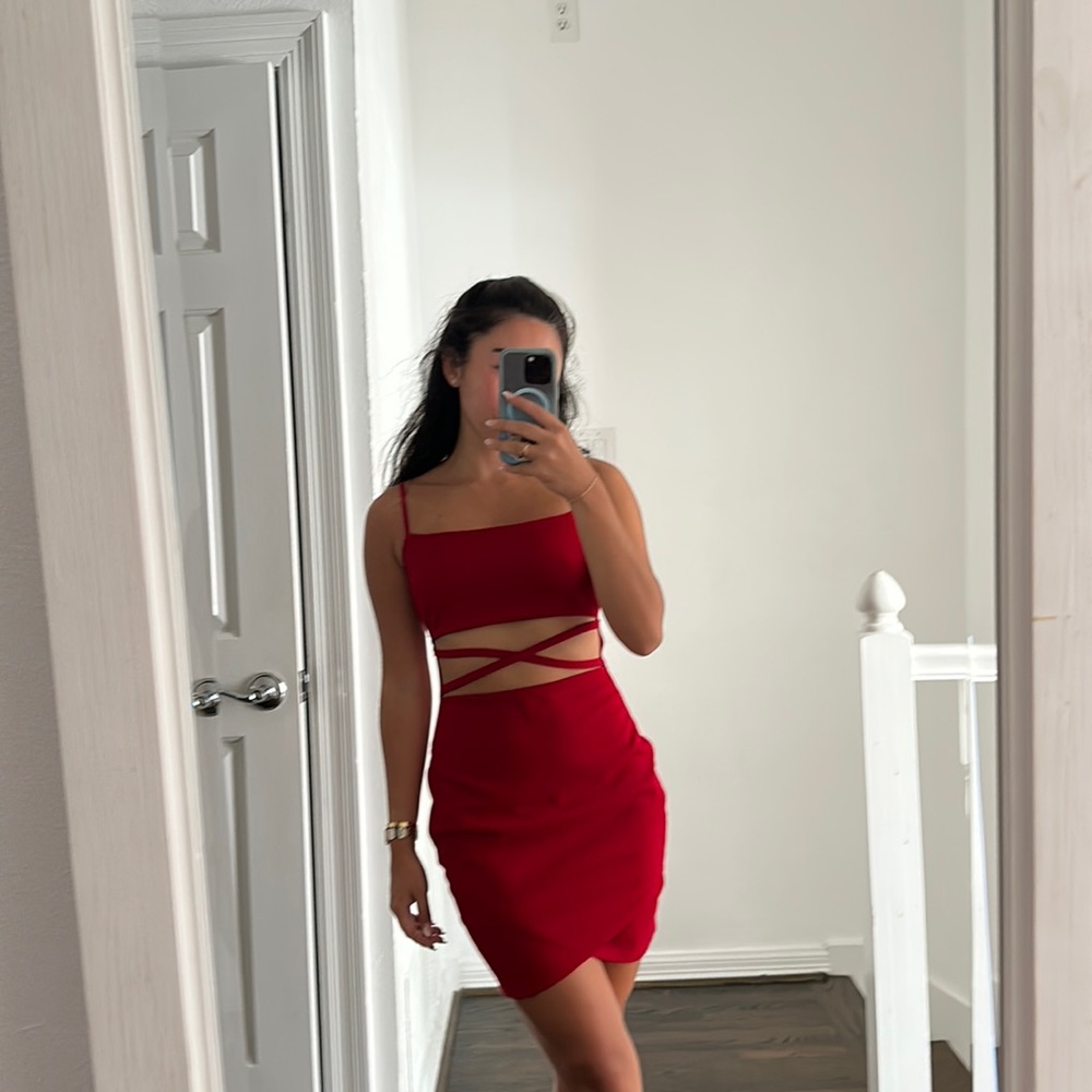 Red, cut out dress